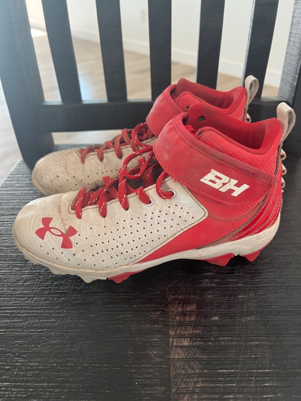 Under Armour Kids Red and White High-Top Cleats